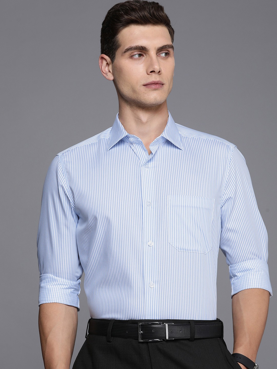 

Louis Philippe Men Pure Cotton Classic Fit Opaque Striped Formal Shirt, White