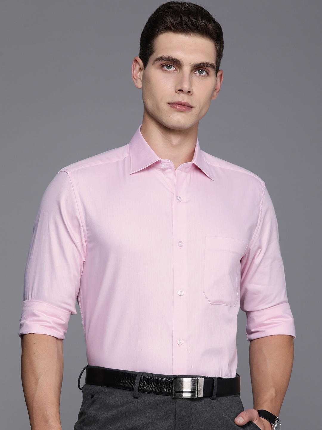 

Louis Philippe Pure Cotton Textured Classic Opaque Formal Shirt, Pink