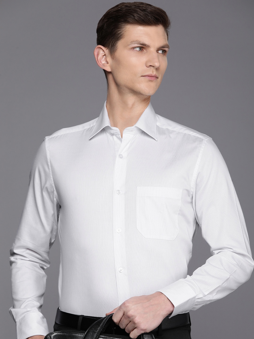 

Louis Philippe Pure Cotton Classic Fit Opaque Striped Formal Shirt, White