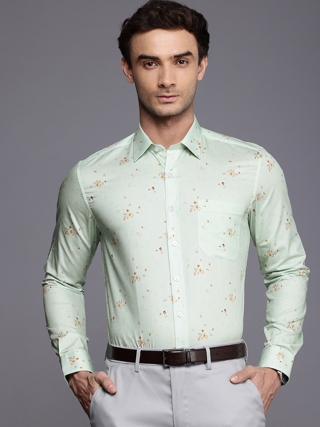 

Louis Philippe Pure Cotton Slim Fit Floral Printed Formal Shirt, Green