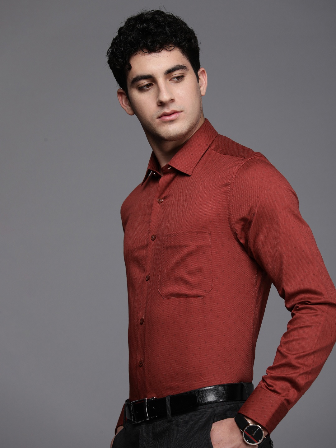 

Louis Philippe Men Slim Fit Pure Cotton Formal Shirt, Maroon