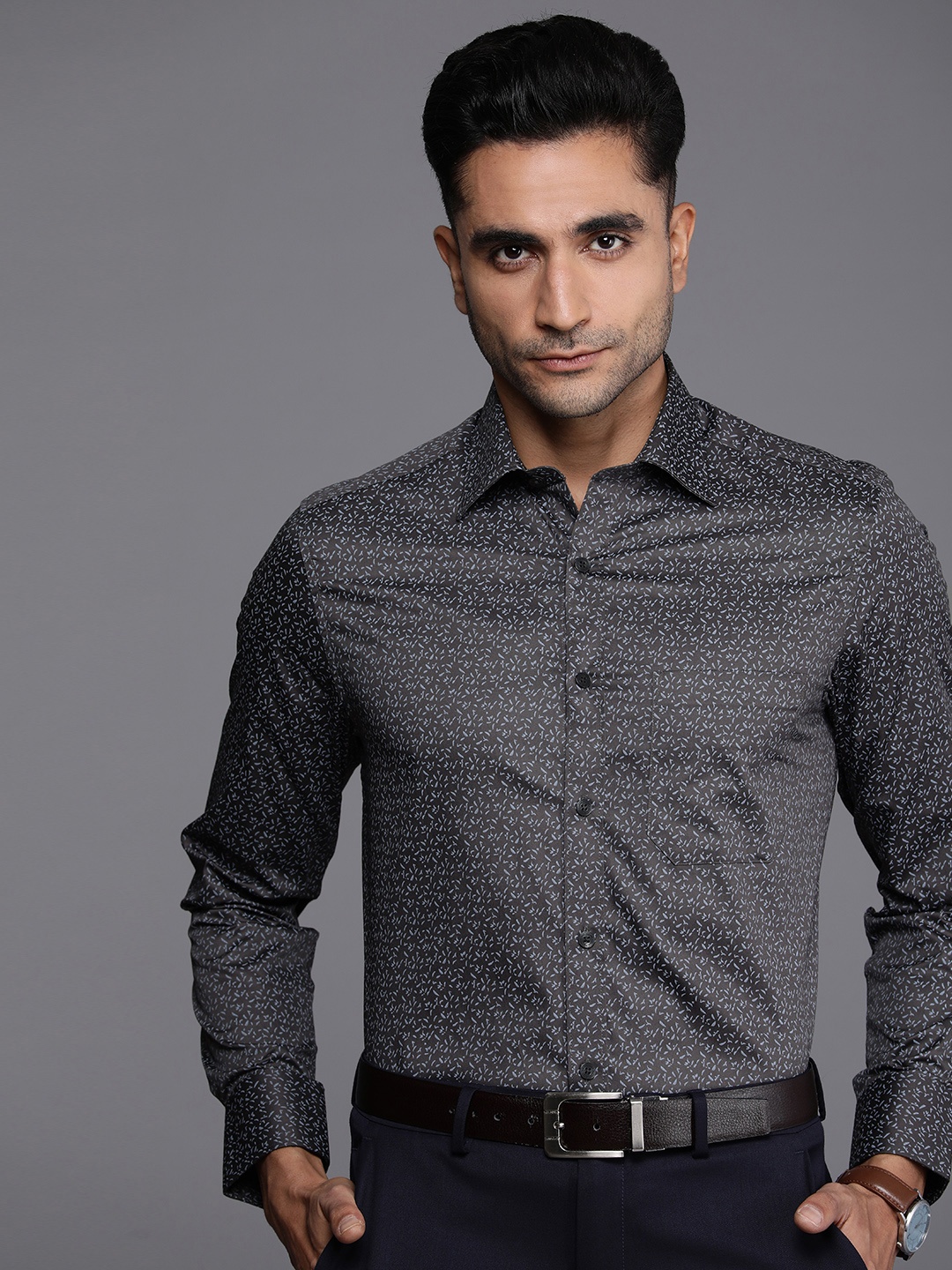 

Louis Philippe Opaque Printed Pure Cotton Formal Shirt, Grey