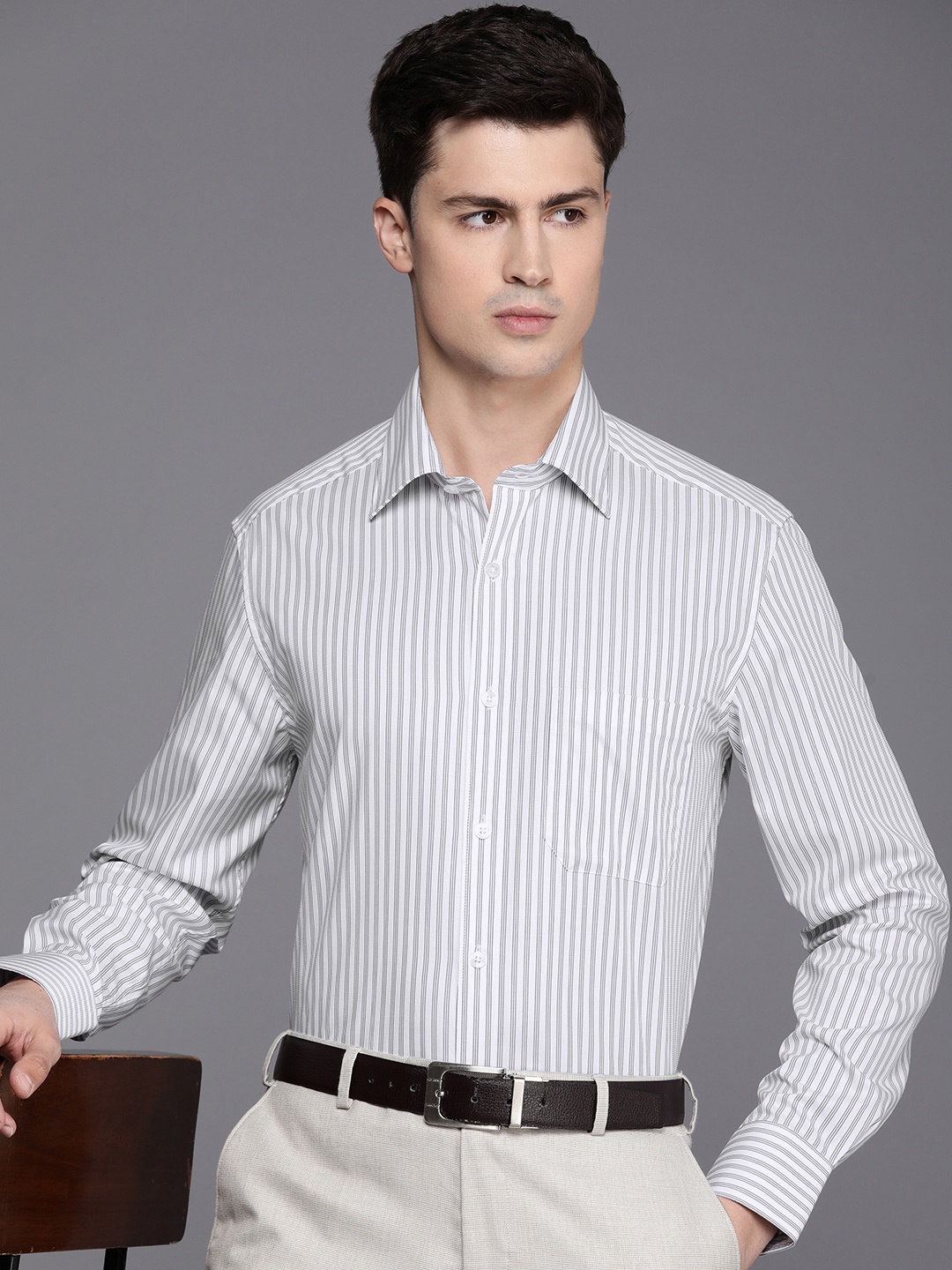 

Louis Philippe Pure Cotton Classic Fit Opaque Striped Formal Shirt, White