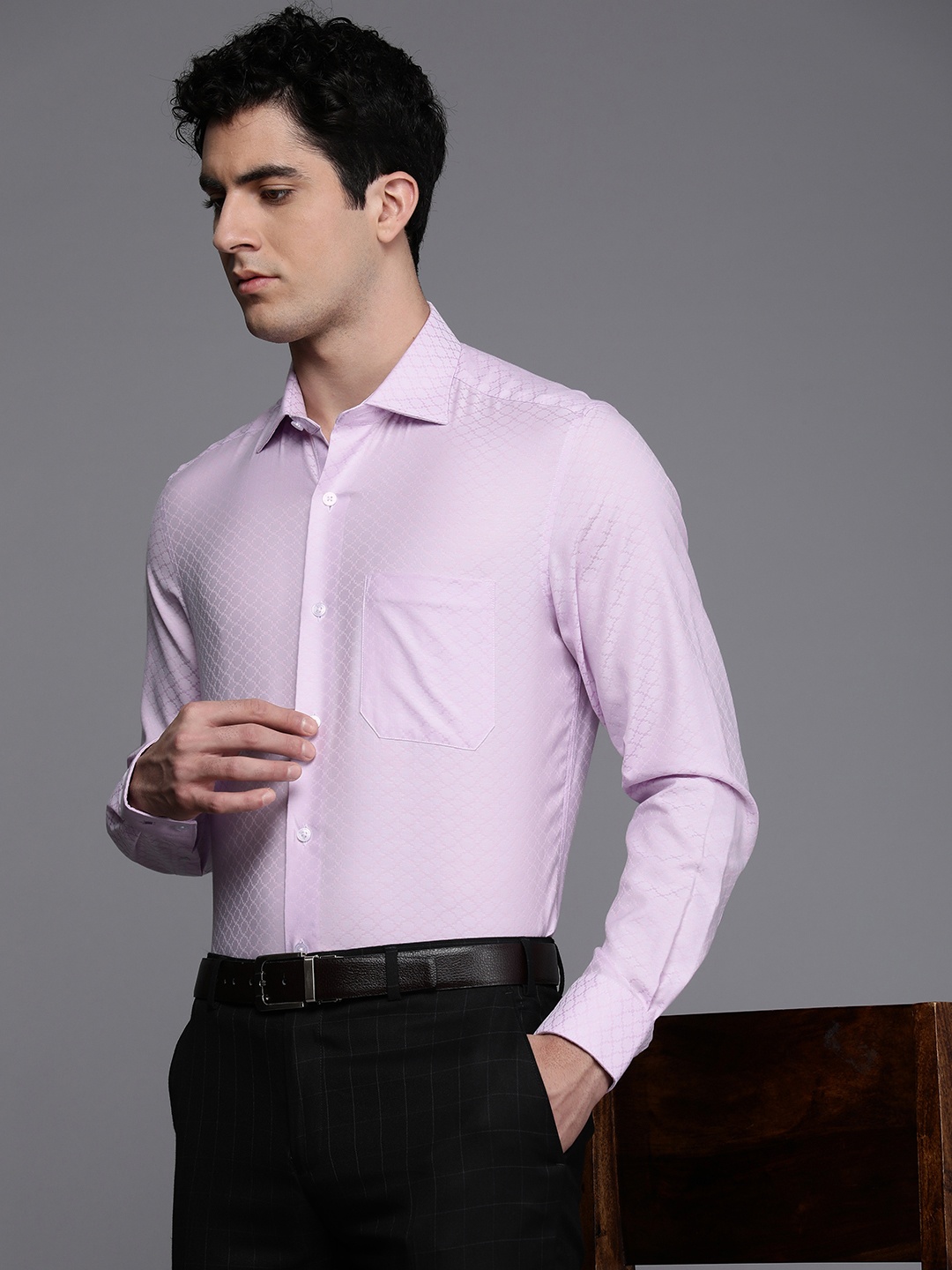 

Louis Philippe Pure Cotton Self Design Classic Formal Shirt, Lavender