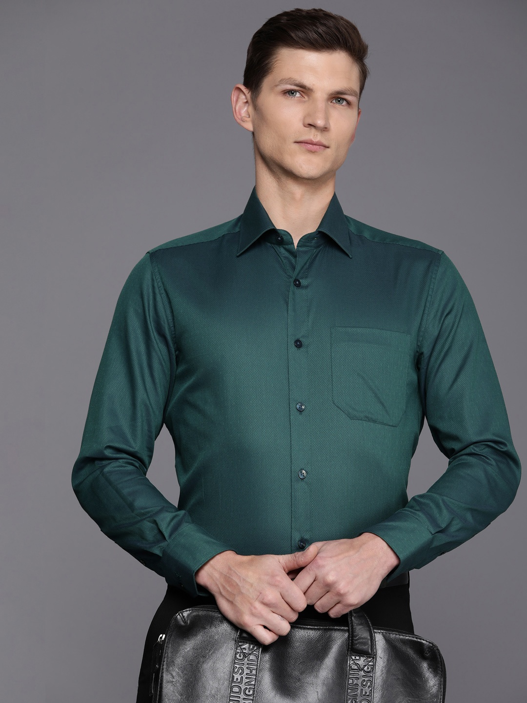 

Louis Philippe Pure Cotton Self Design Classic Fit Opaque Formal Shirt, Teal