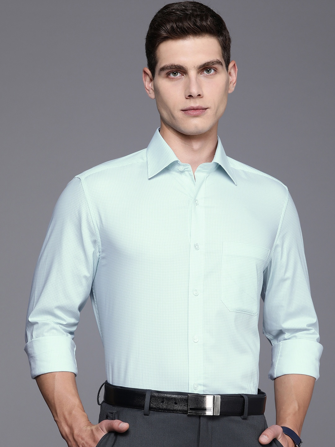 

Louis Philippe Classic Fit Geometric Printed Pure Cotton Formal Shirt, Green