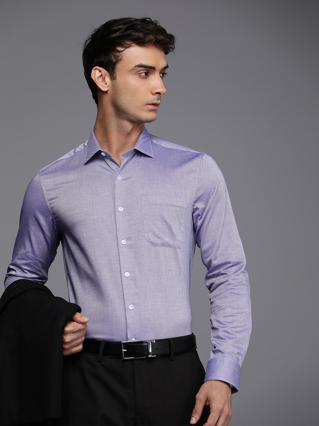 

Louis Philippe Pure Cotton Textured Slim Fit Opaque Formal Shirt, Blue