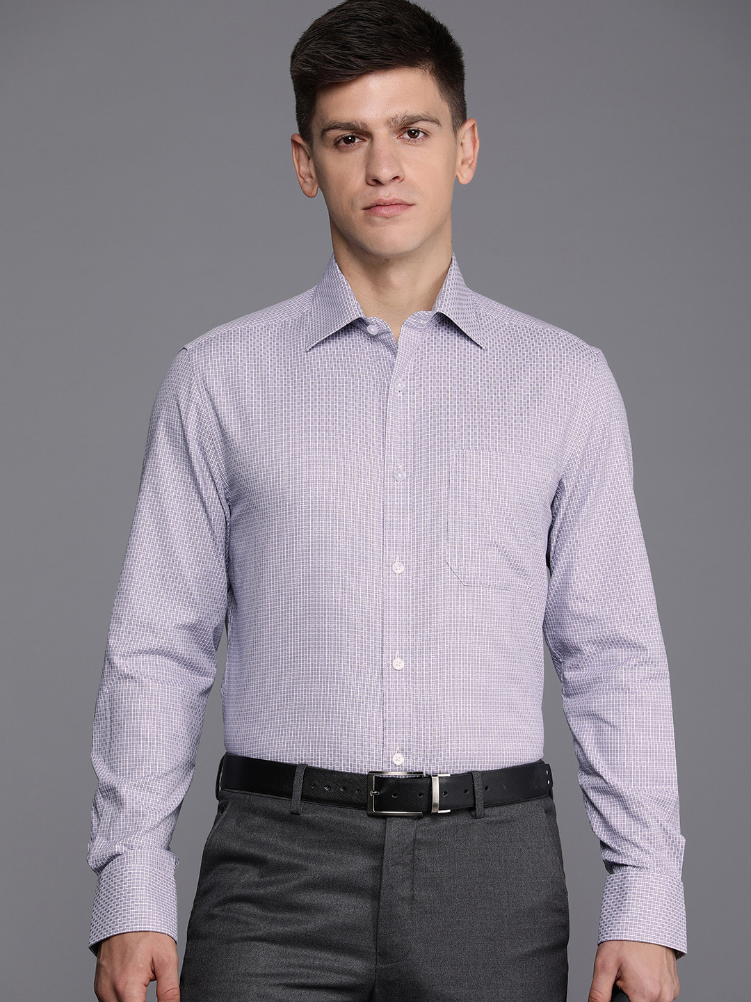 

Louis Philippe Men Pure Cotton Slim Fit Micro Checks Formal Shirt, Lavender