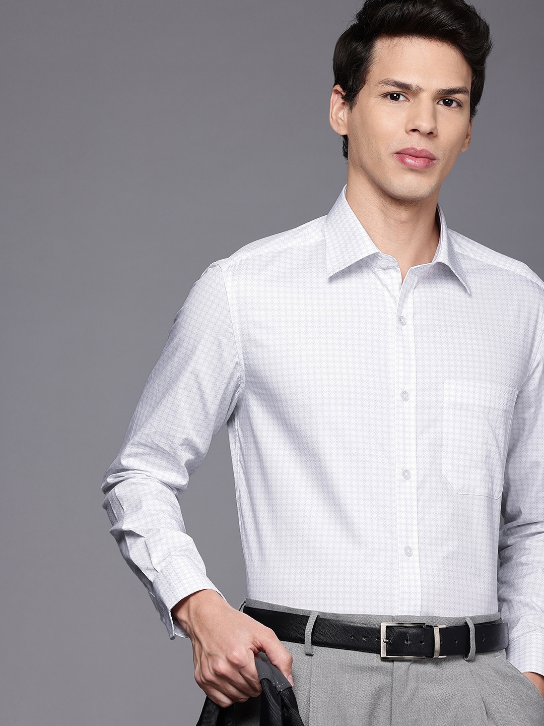 

Louis Philippe Pure Cotton Classic Fit Ethnic Motifs Printed Formal Shirt, White