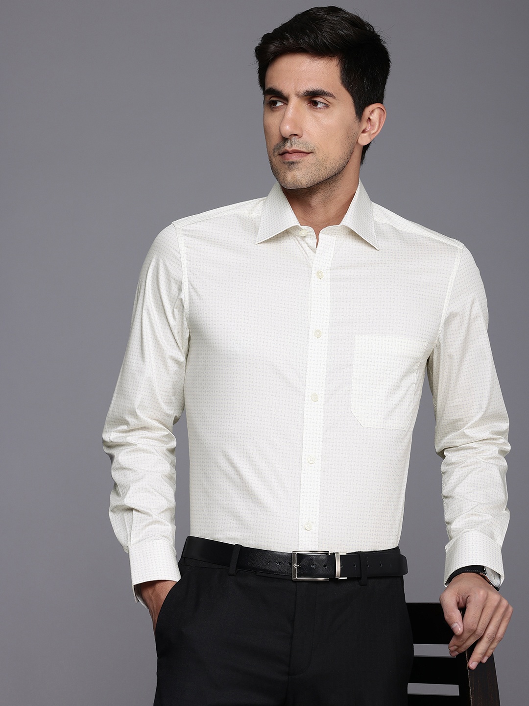 

Louis Philippe Pure Cotton Geometric Printed Classic Formal Shirt, Off white