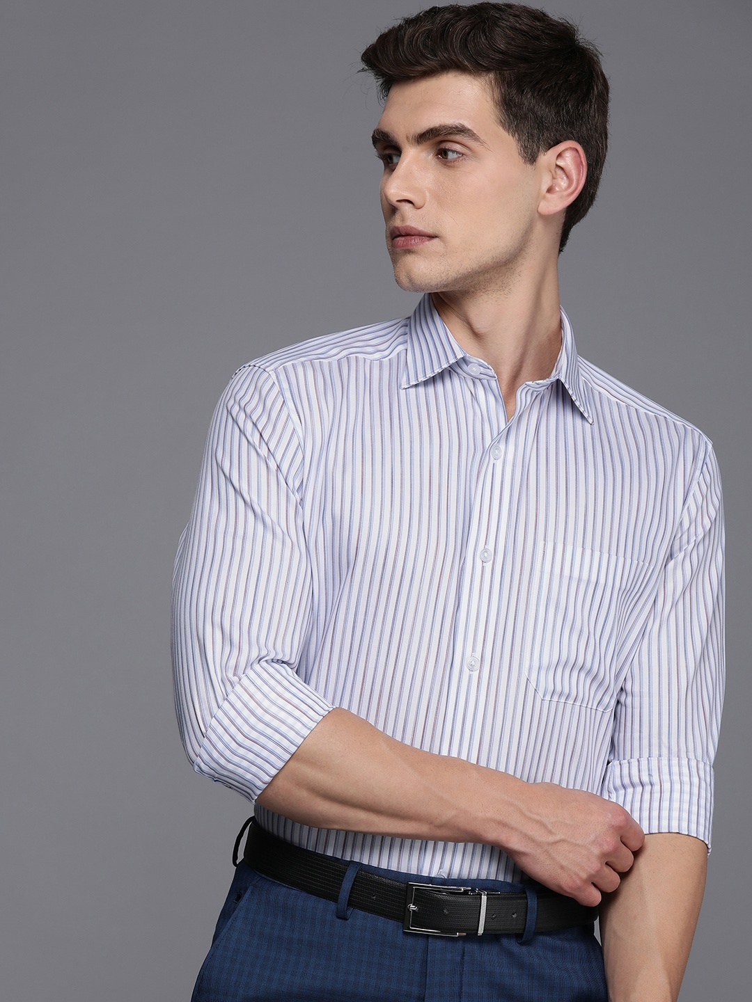 

Louis Philippe Men Pure Cotton Classic Fit Opaque Striped Formal Shirt, White