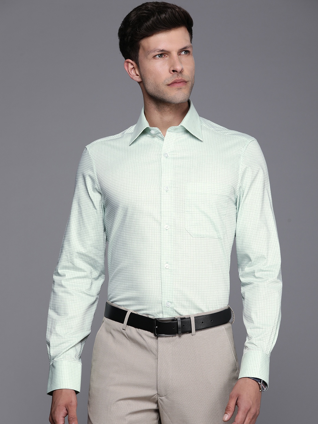 

Louis Philippe Pure Cotton Classic Opaque Checked Formal Shirt, Green