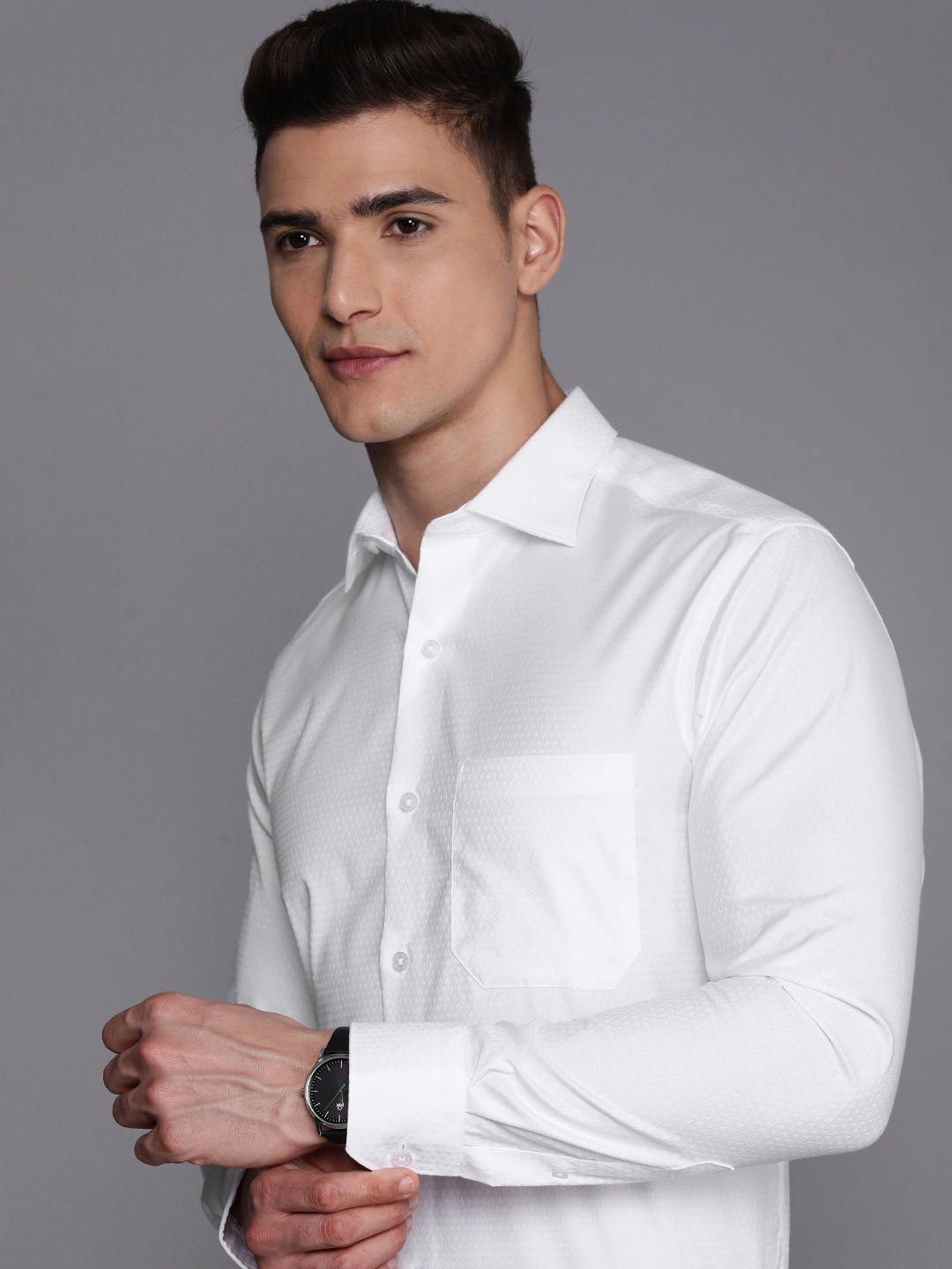 

Louis Philippe Pure Cotton Self Design Classic Fit Textured Formal Shirt, White