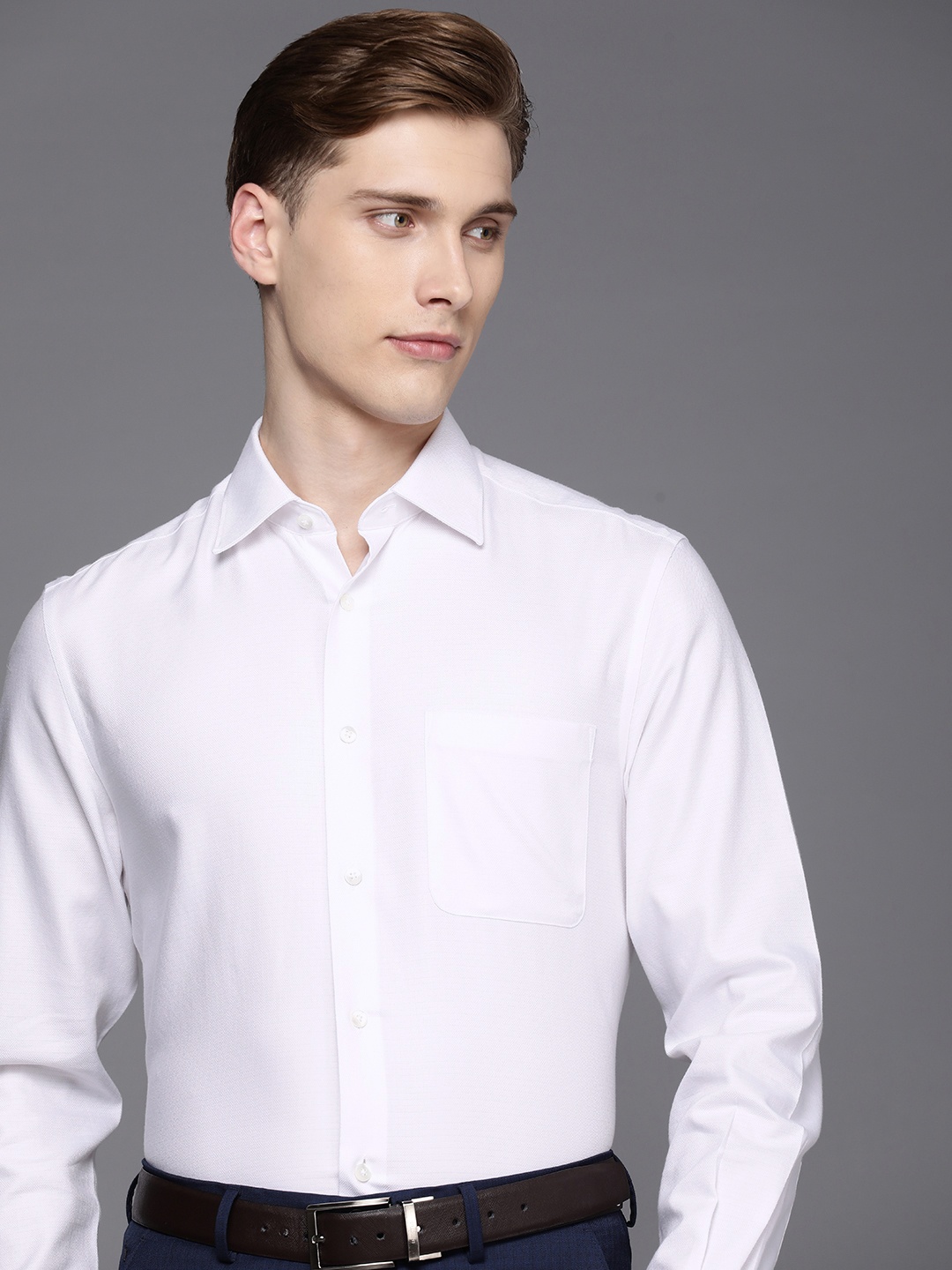 

Louis Philippe Pure Cotton Self Design Textured Classic Opaque Formal Shirt, White