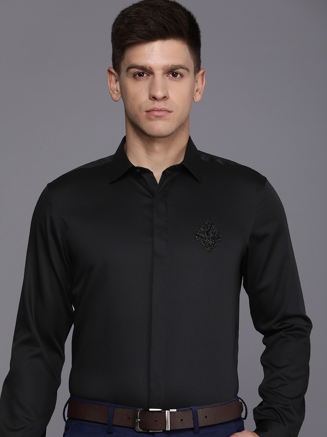 

Louis Philippe Men Slim Fit Pure Cotton Party Shirt, Black
