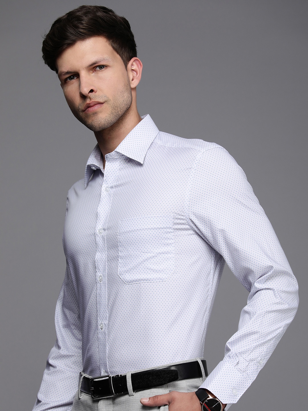 

Louis Philippe Classic Fit Geometric Printed Pure Cotton Formal Shirt, Blue