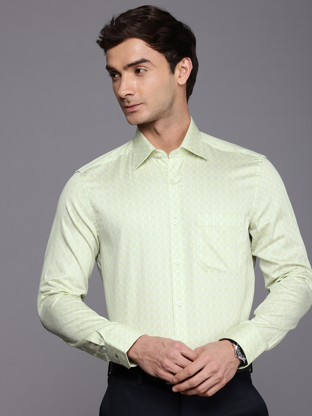 

Louis Philippe Classic Floral Printed Pure Cotton Formal Shirt, Green