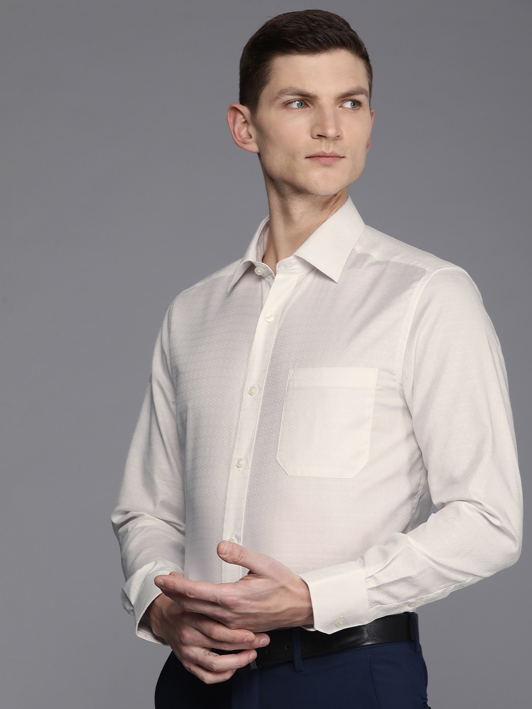 

Louis Philippe Self Design Classic Fit Pure Cotton Formal Shirt, Yellow