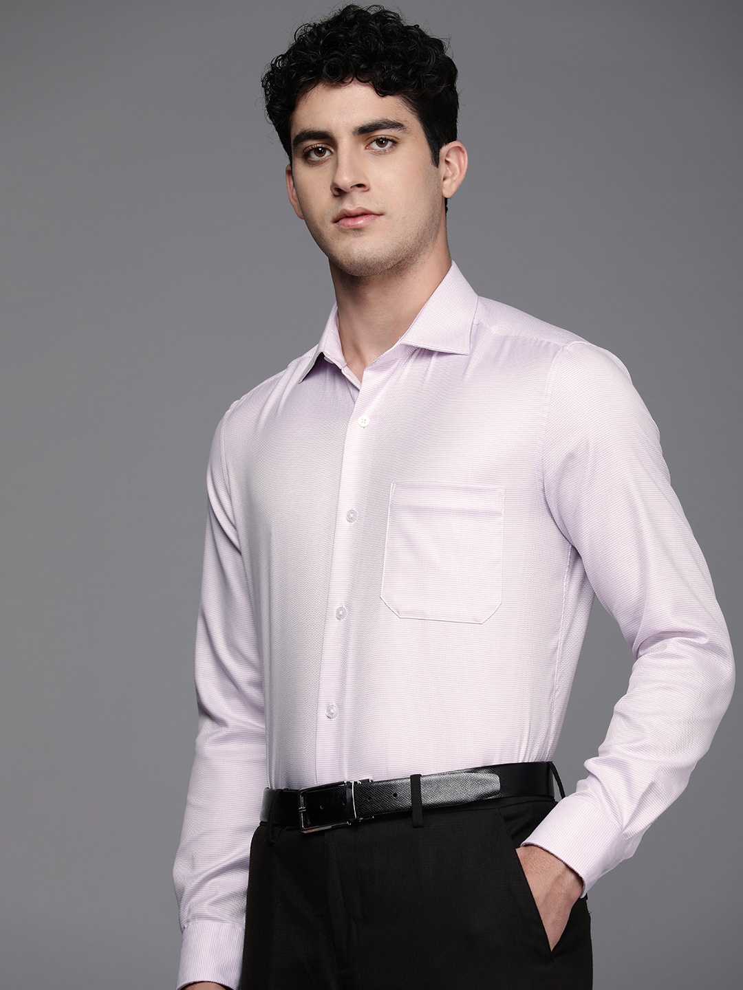 

Louis Philippe Men Textured Pure Cotton Classic Formal Shirt, Pink