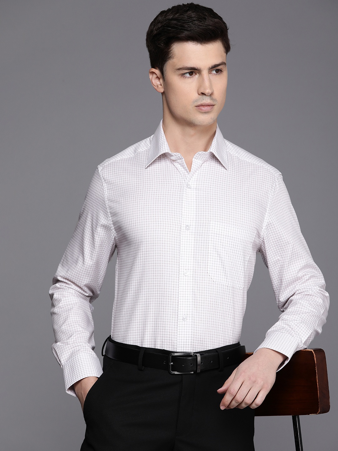 

Louis Philippe Men Classic Micro Checked Formal Shirt, White