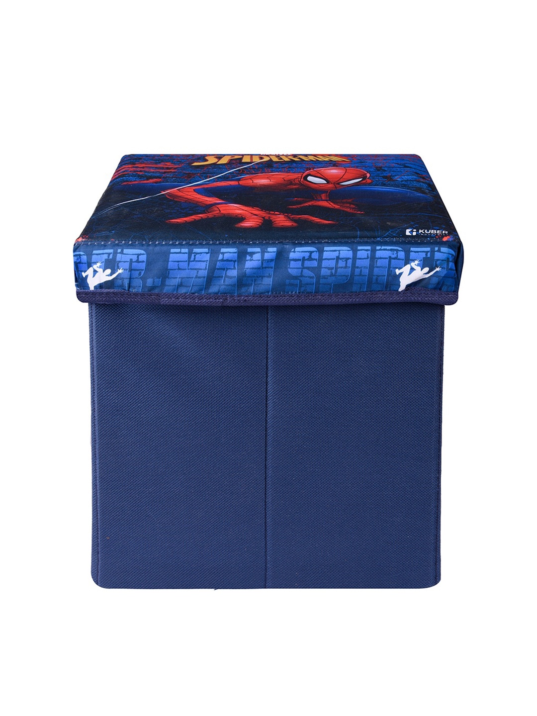 Kuber Industries Navy Blue & Red Wooden Printed Foldable Storage Sitting Stool