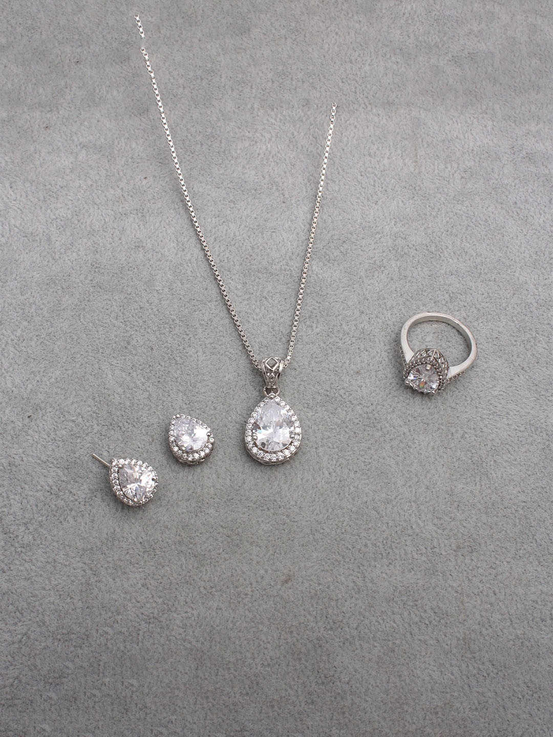 

Mirana Silver -Plated Cubic Zirconia Studded Necklace & Earrings With Ring
