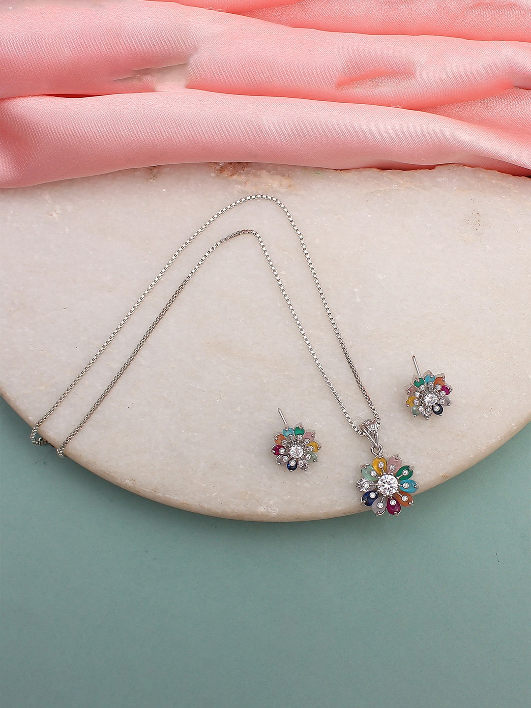 

Mirana Rhodium-Plated Cubic Zirconia Studded Necklace & Earrings, Silver