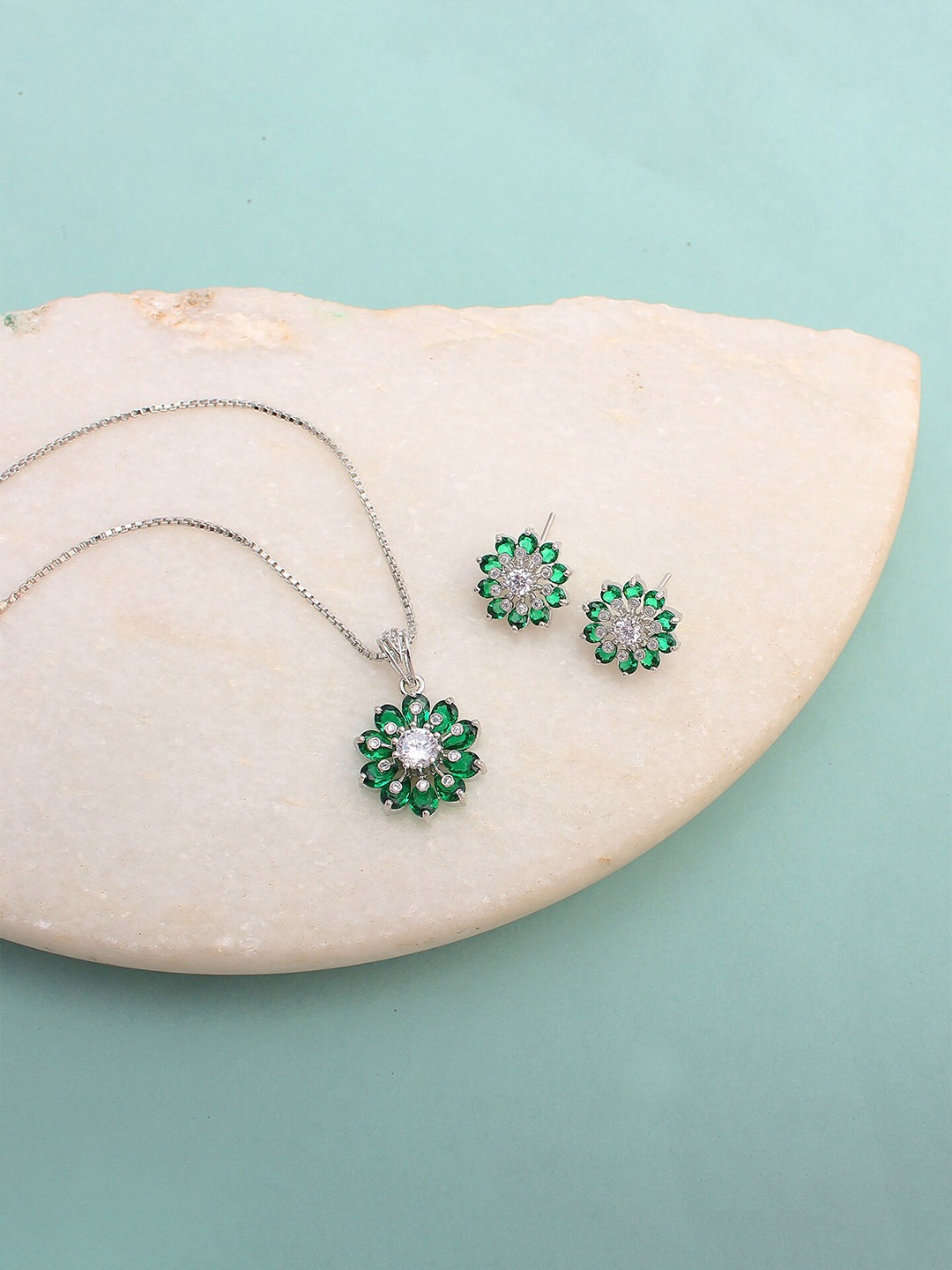 

Mirana Rhodium-Plated Cubic Zirconia Studded Necklace & Earrings, Silver