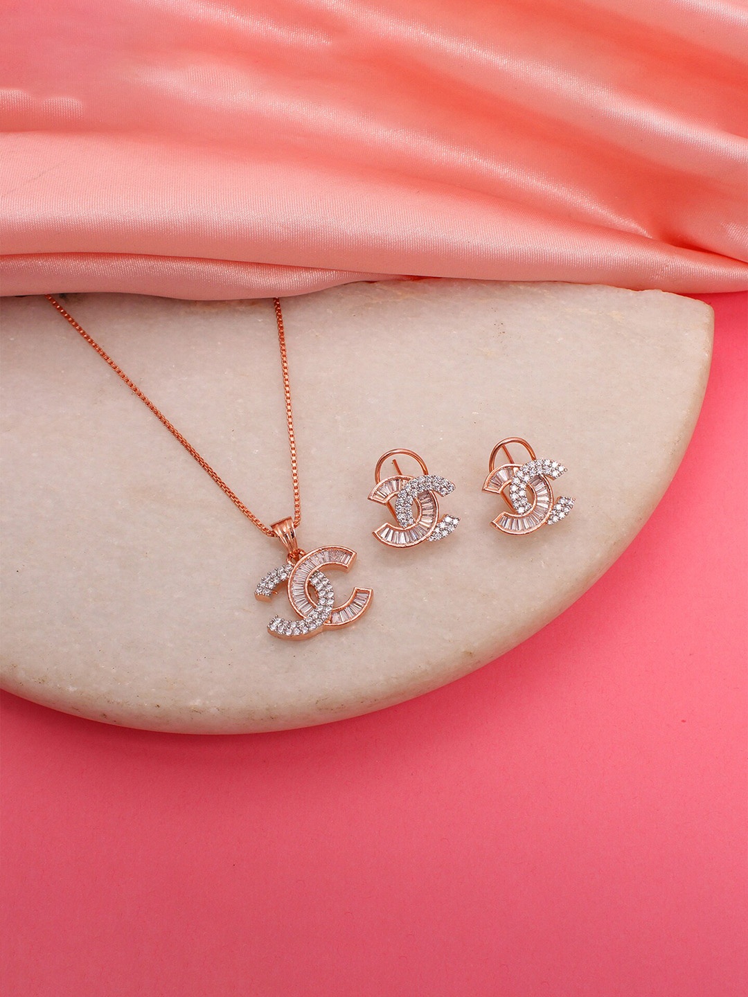 

Mirana Rose Gold-Plated CZ Studded Pendant Set