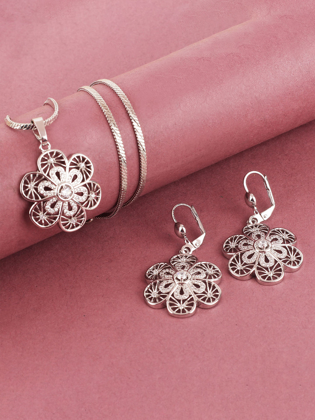 

Mirana Silver-Plated CZ Studded Pendant Set