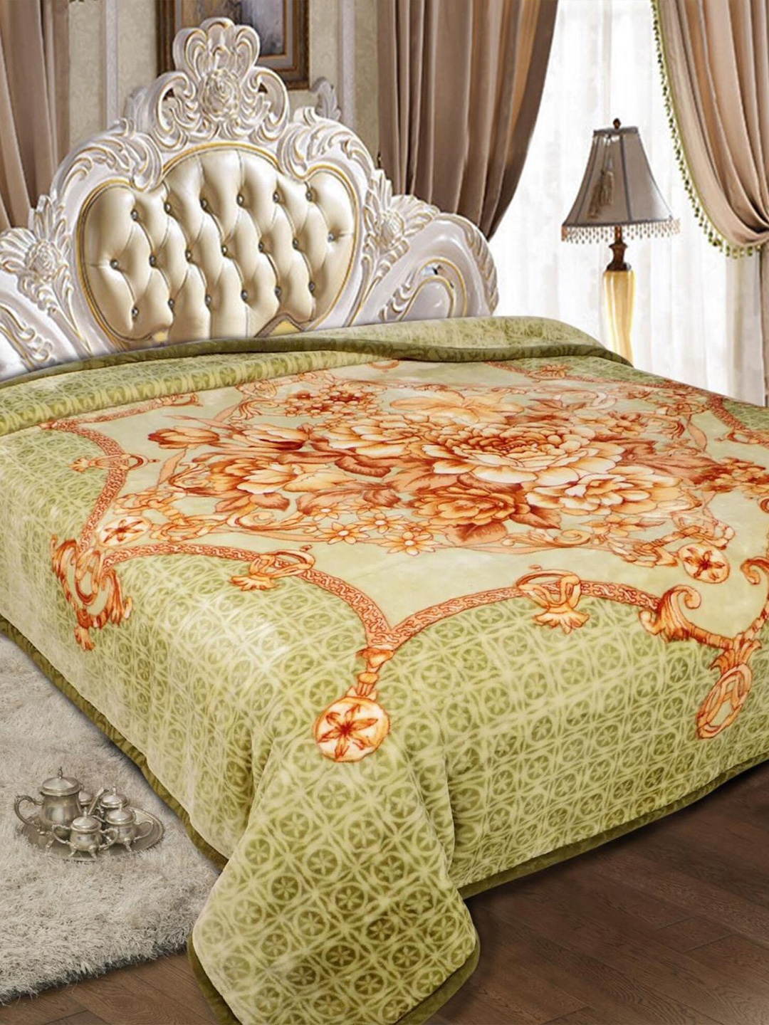 

Signature Green & Brown Floral Heavy Winter Double Bed Blanket