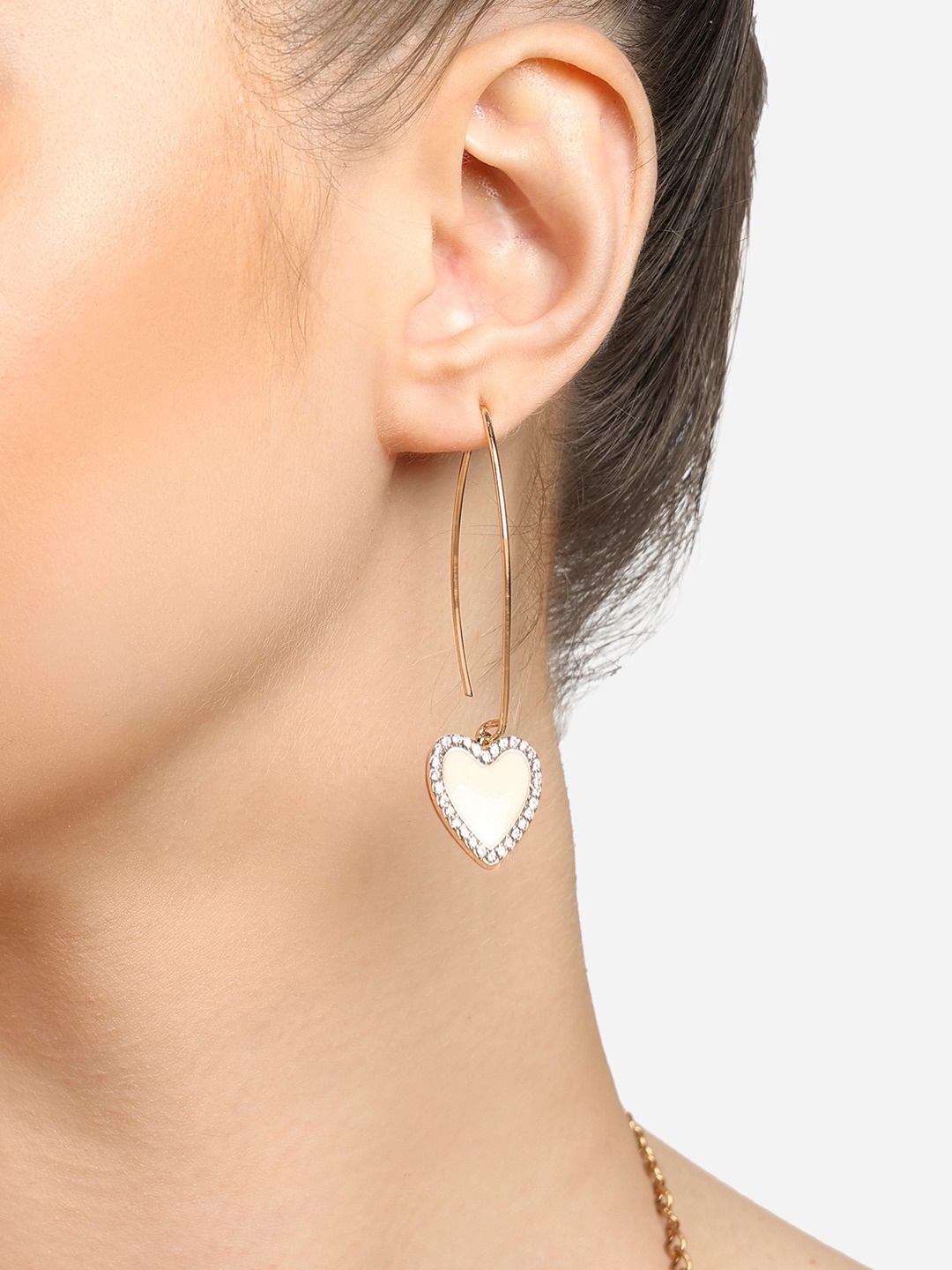 

Zaveri Pearls Gold-Plated Heart Shaped Stone Studded Drop Earrings