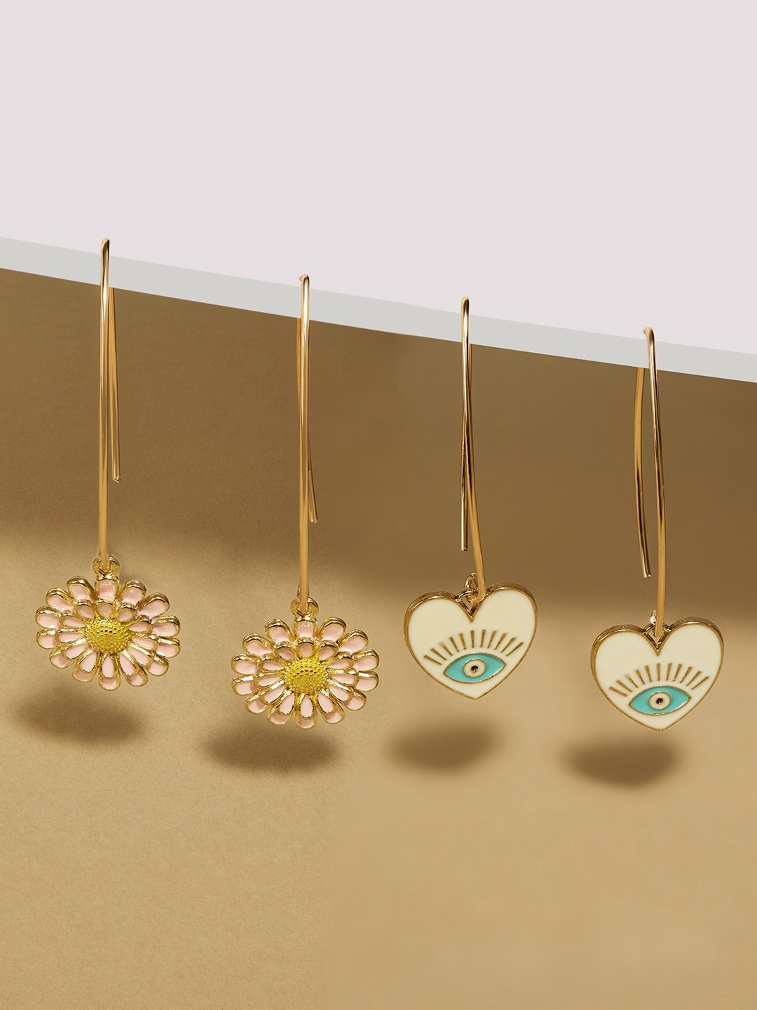 

Zaveri Pearls Set Of 2 Gold-Plated Drop Earrings