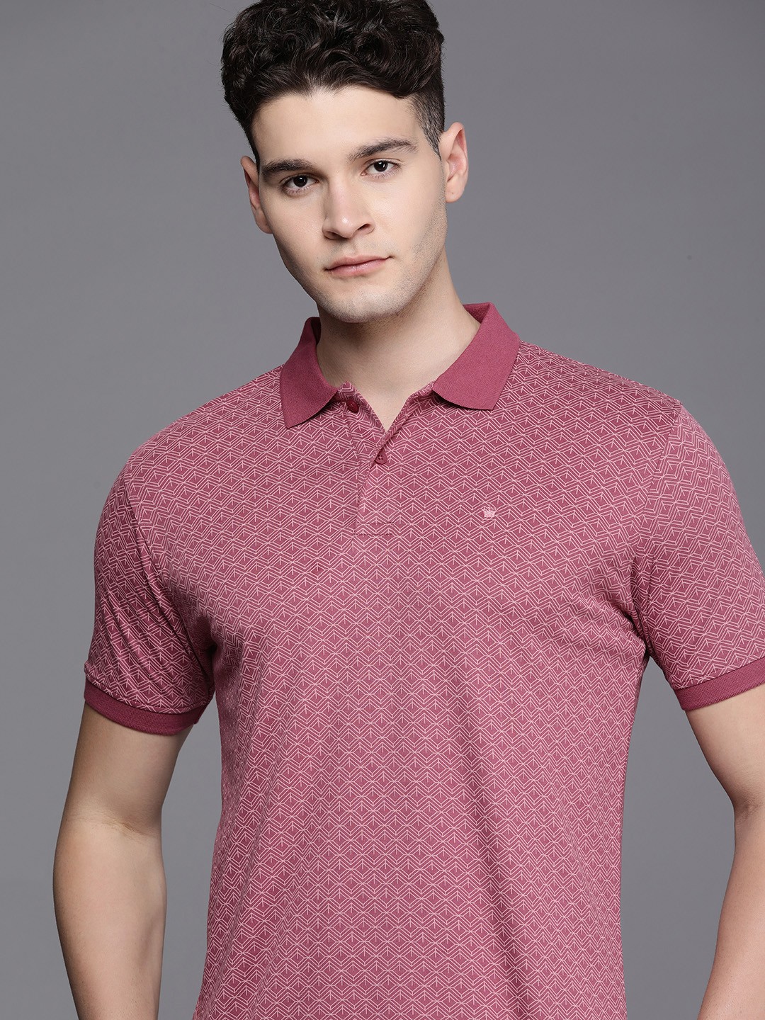 

Louis Philippe Men Printed Polo Collar Pure Cotton T-shirt, Pink