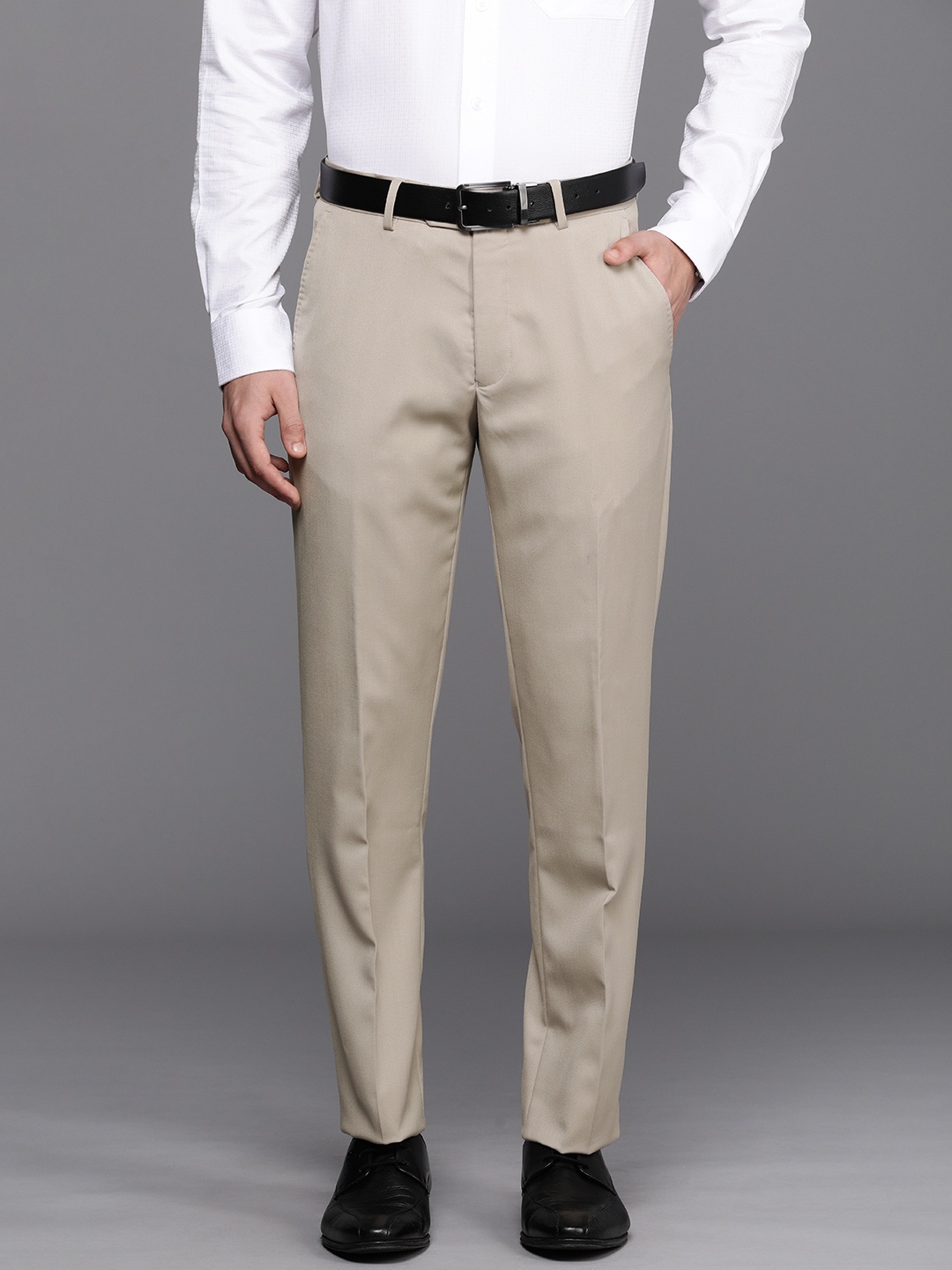 

Louis Philippe Men Mid-Rise Slim Fit Formal Trousers, Beige