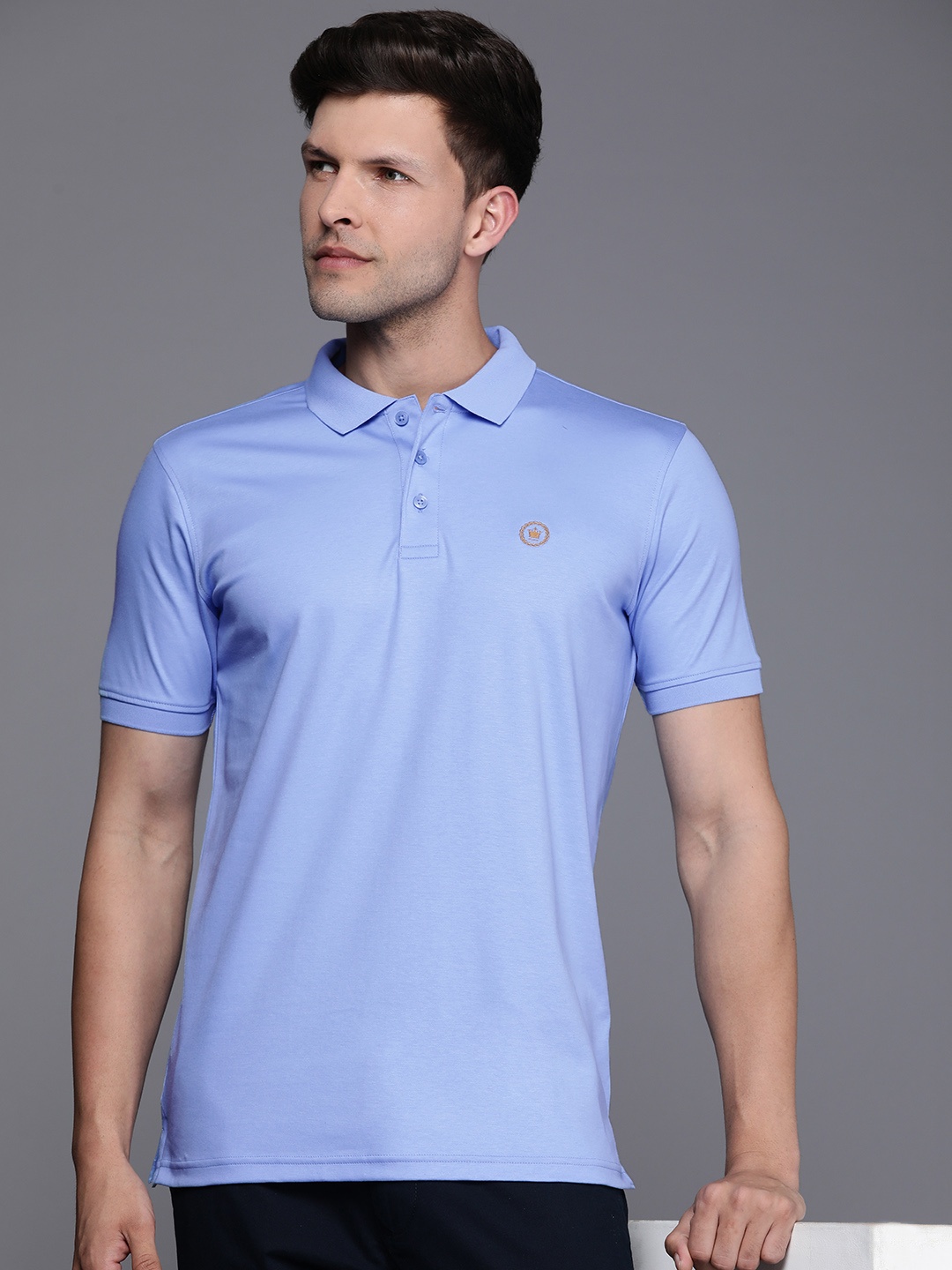 

Louis Philippe Embroidered Polo Collar Pure Cotton T-shirt, Blue