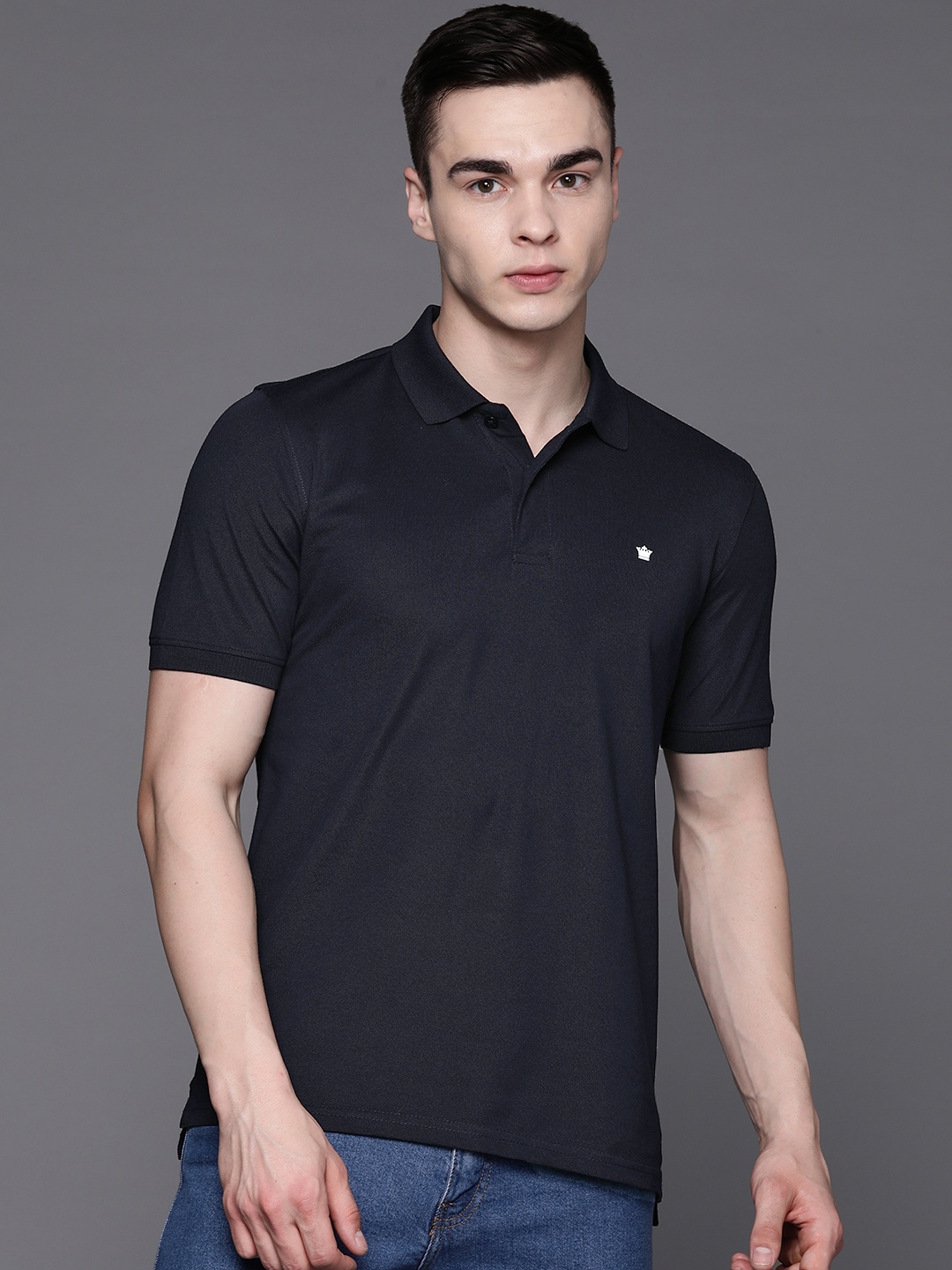 

Louis Philippe Men Polo Collar T-shirt, Navy blue