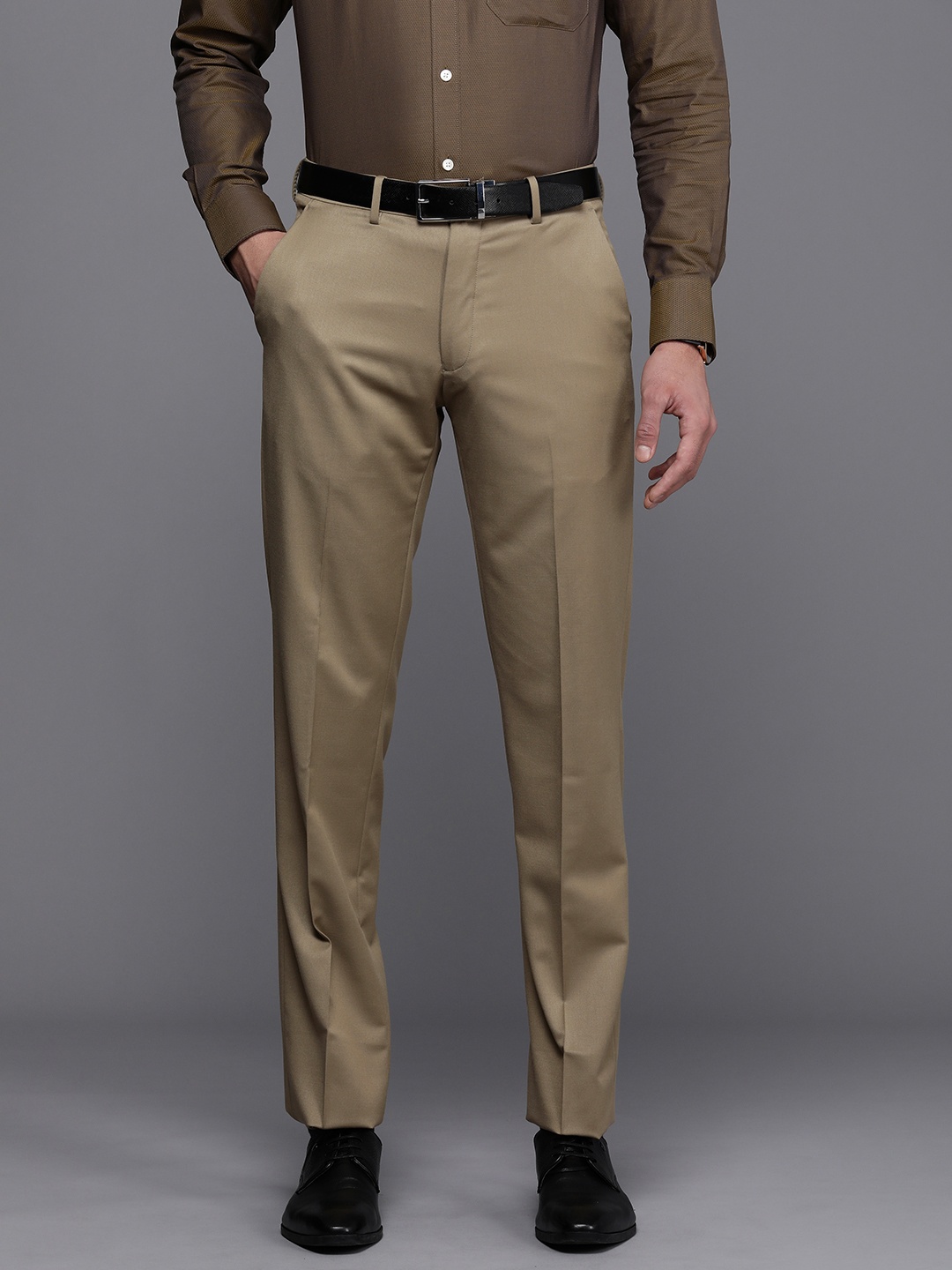 

Louis Philippe Men Solid Trousers, Khaki