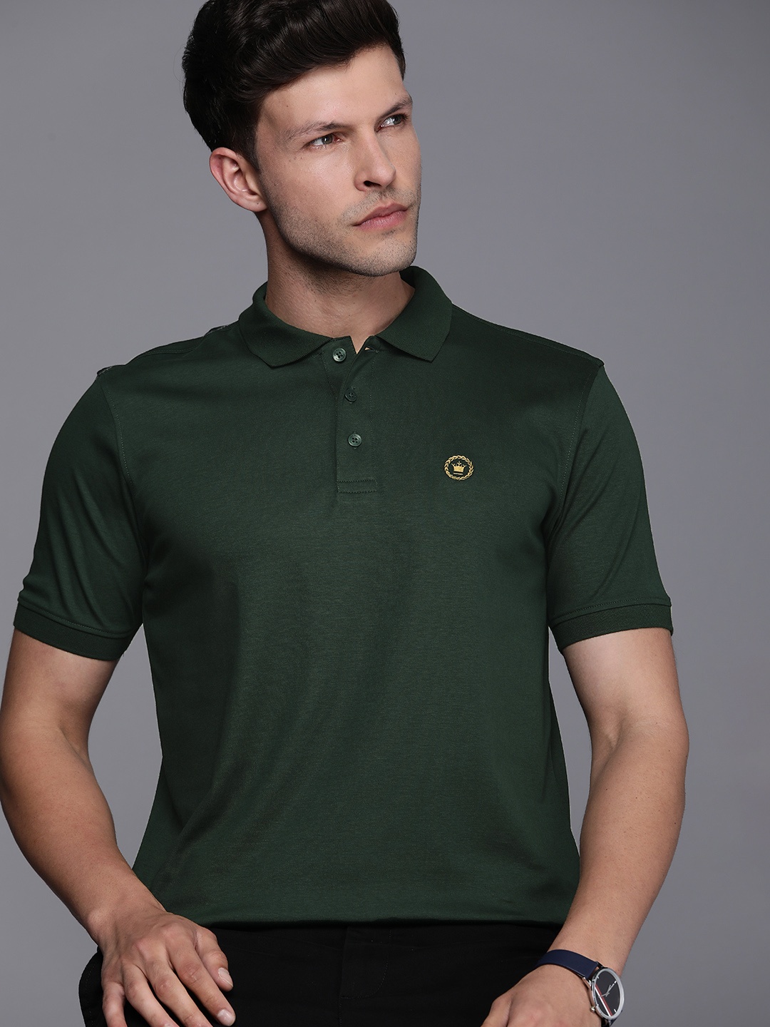 

Louis Philippe Embroidered Polo Collar Pure Cotton T-shirt, Green