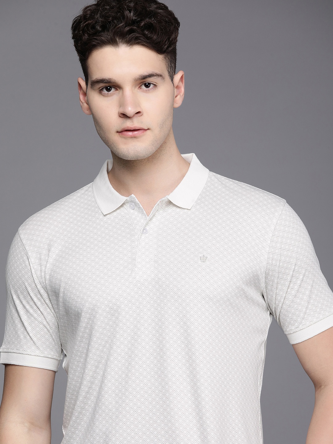 

Louis Philippe Men Printed Polo Collar Pure Cotton T-shirt, White