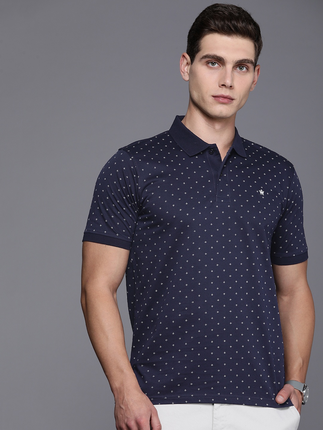 

Louis Philippe Printed Polo Collar Pure Cotton T-shirt, Navy blue