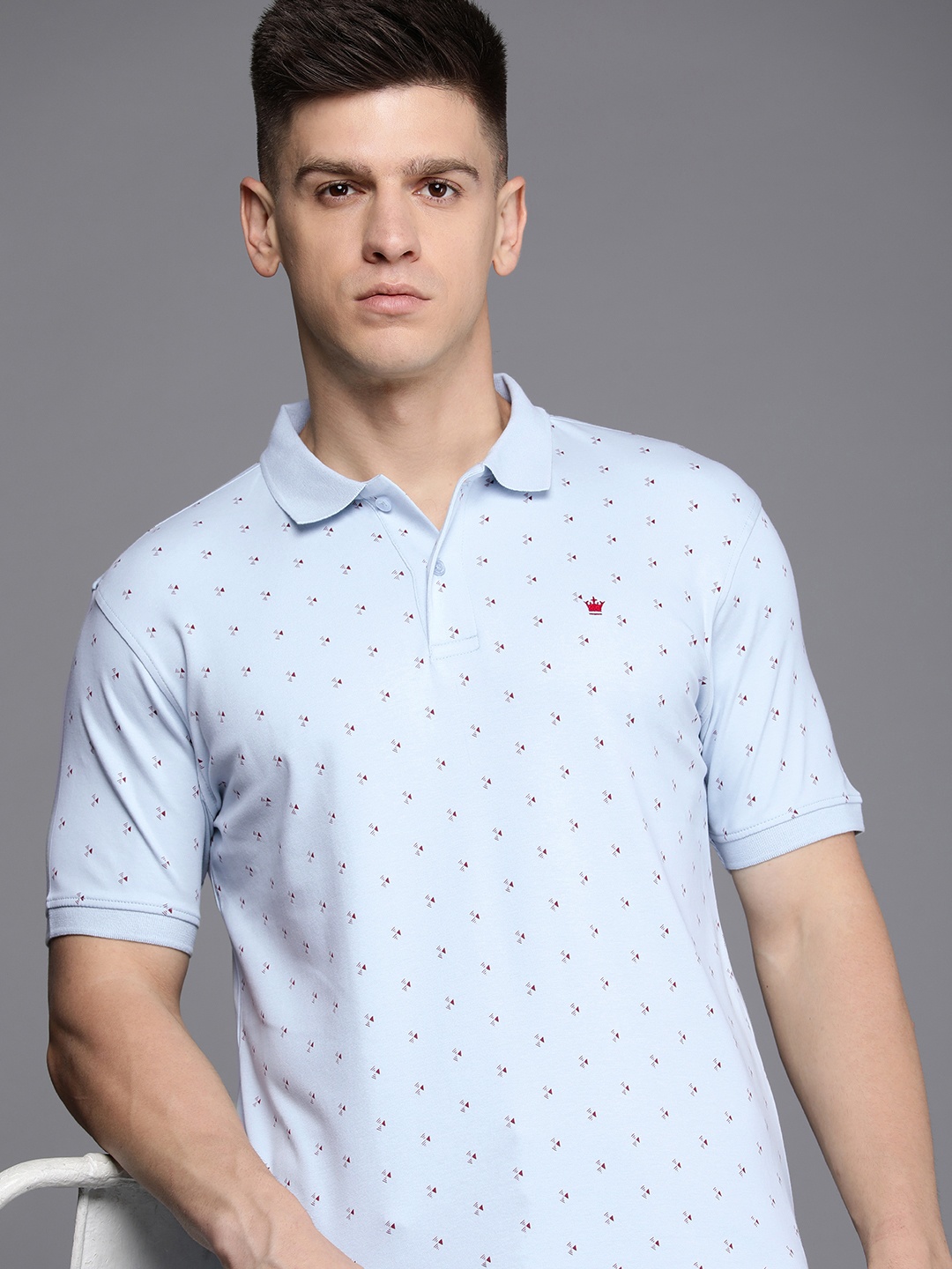 

Louis Philippe Printed Polo Collar Pure Cotton T-shirt, Blue