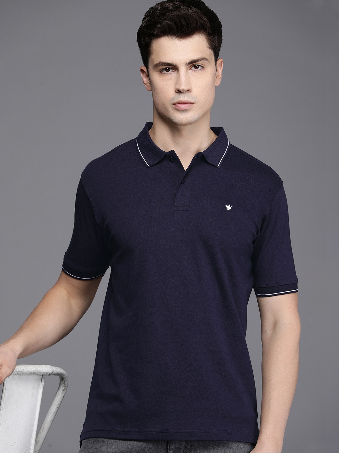

Louis Philippe Polo Collar Pure Cotton T-shirt, Navy blue