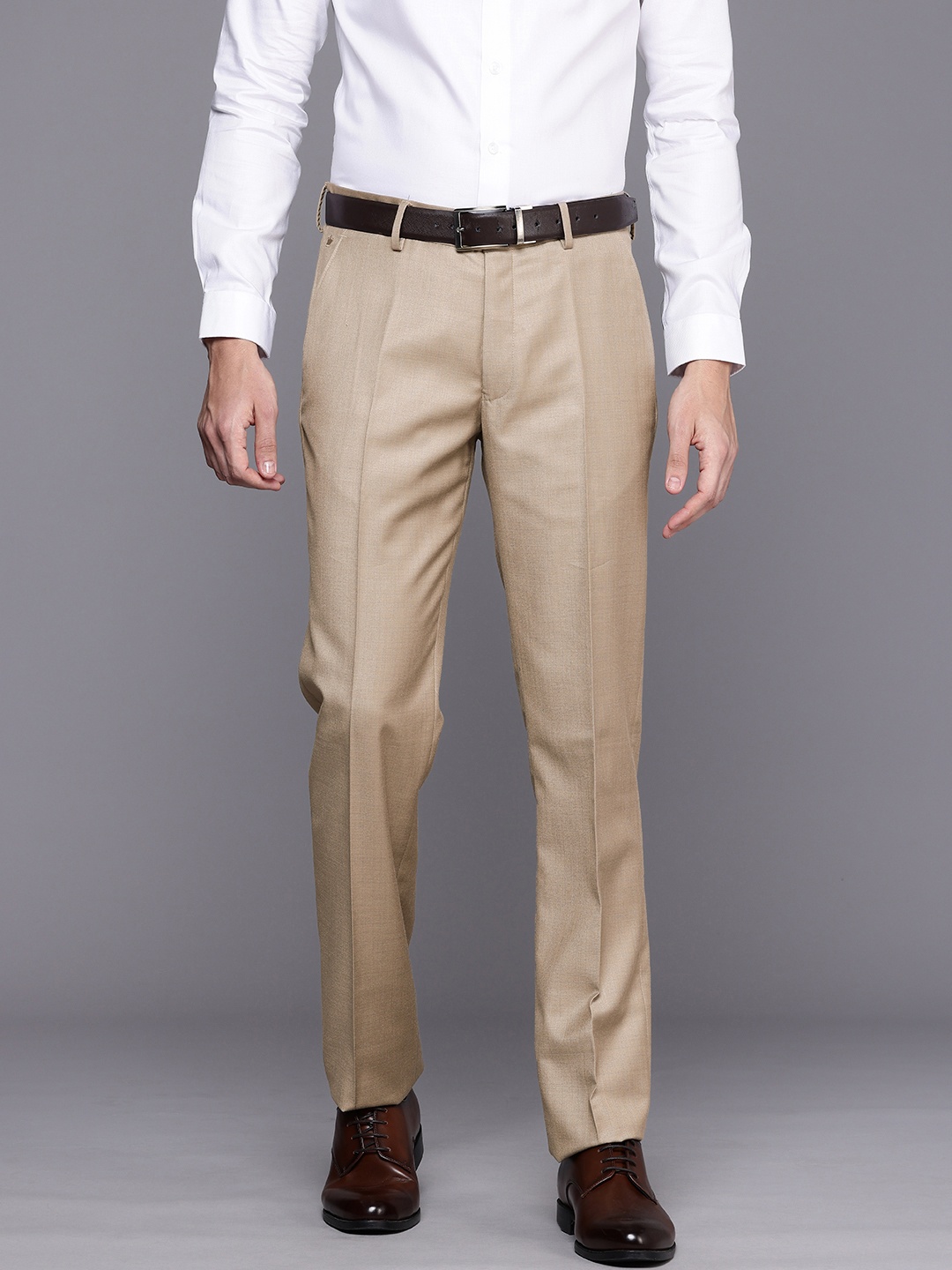 

Louis Philippe Men Slim Fit Formal Trousers, Beige