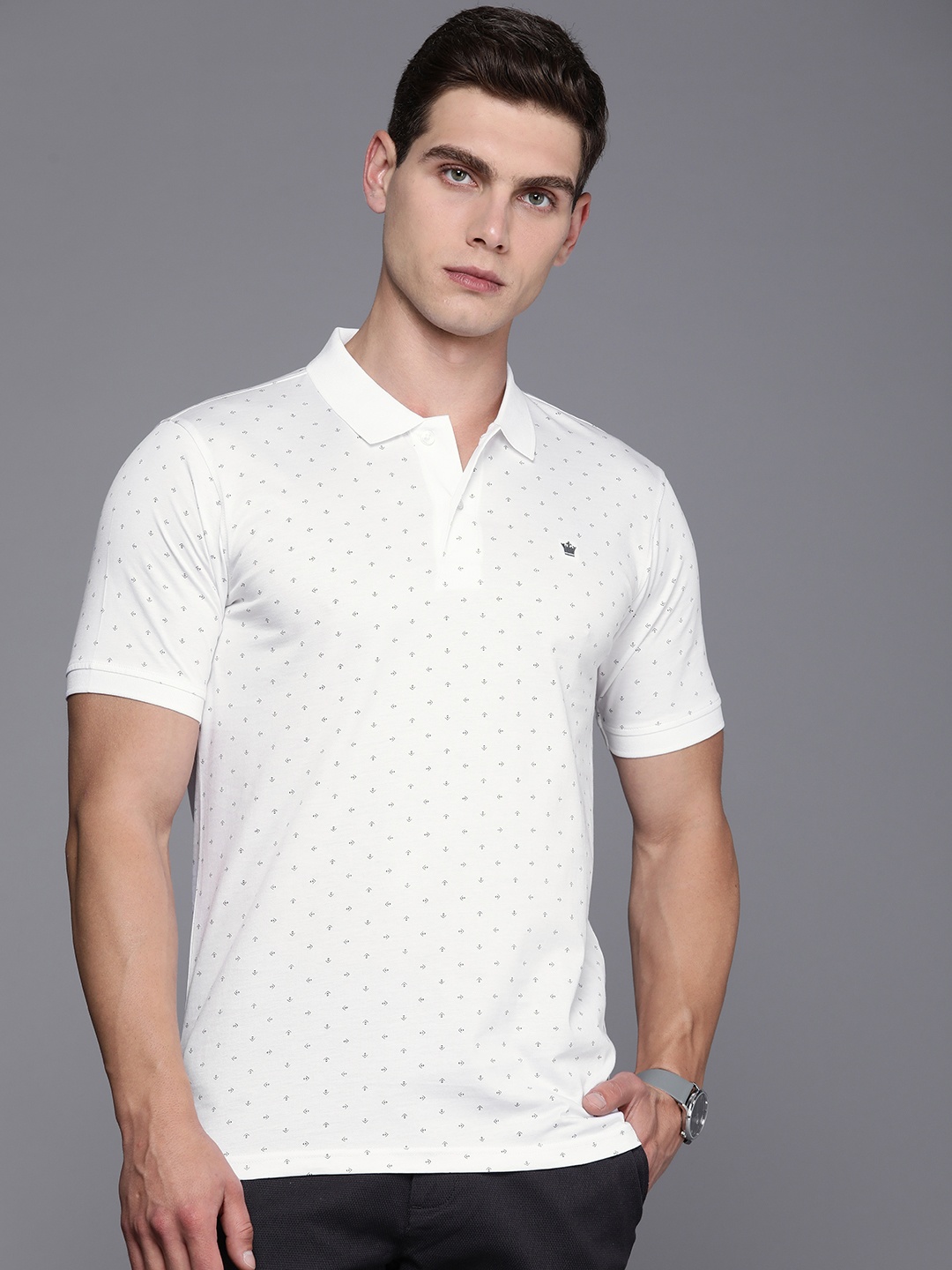 

Louis Philippe Printed Polo Collar Pure Cotton T-shirt, White