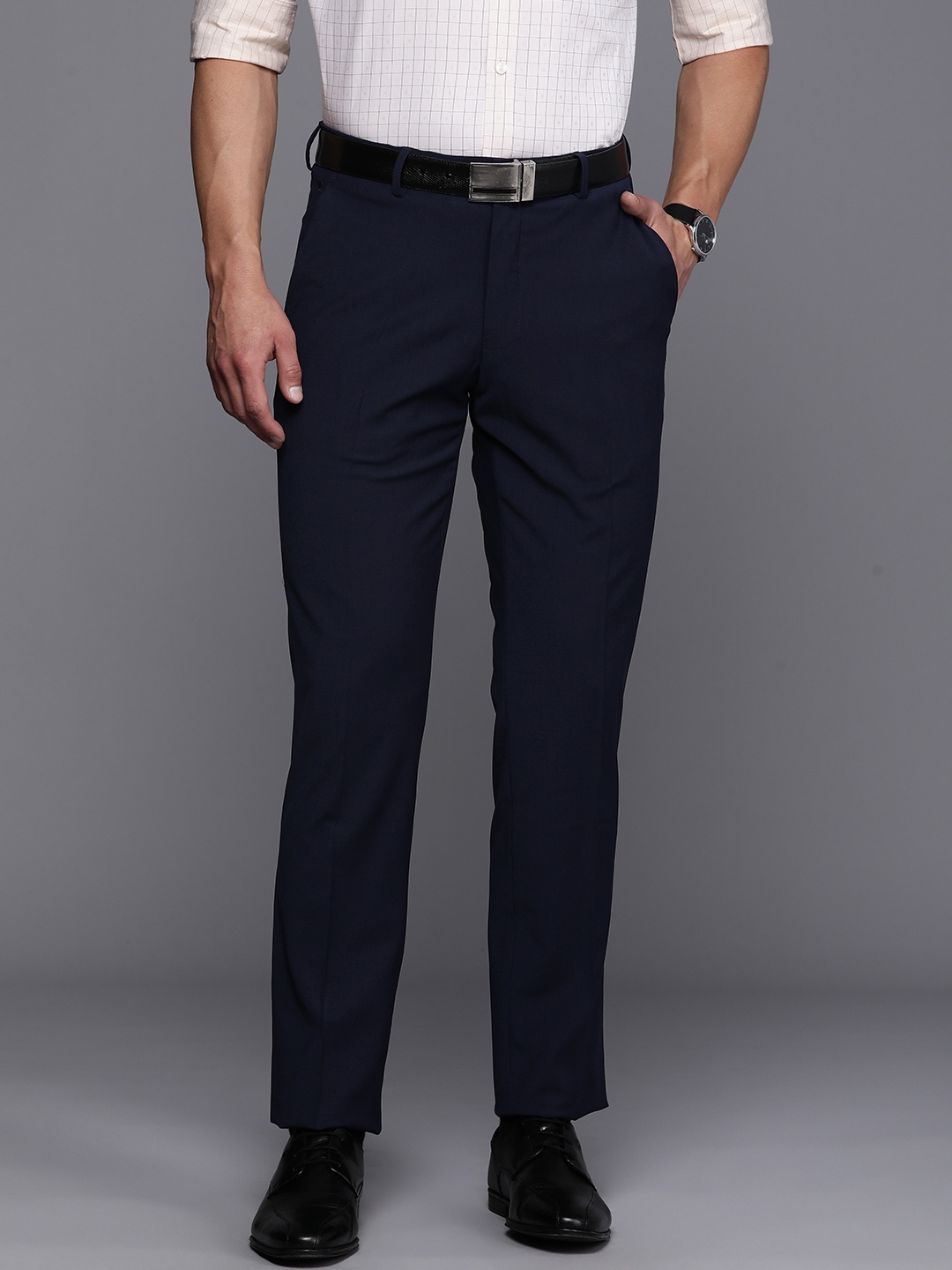 

Louis Philippe Men Slim Fit Formal Trousers, Navy blue