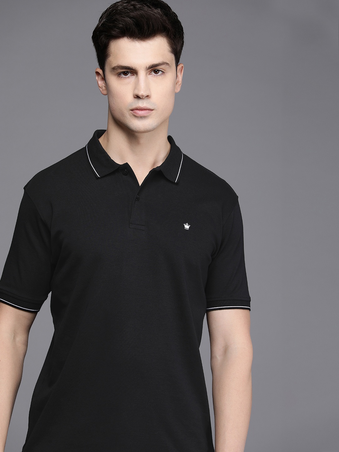 

Louis Philippe Polo Collar Pure Cotton T-shirt, Black