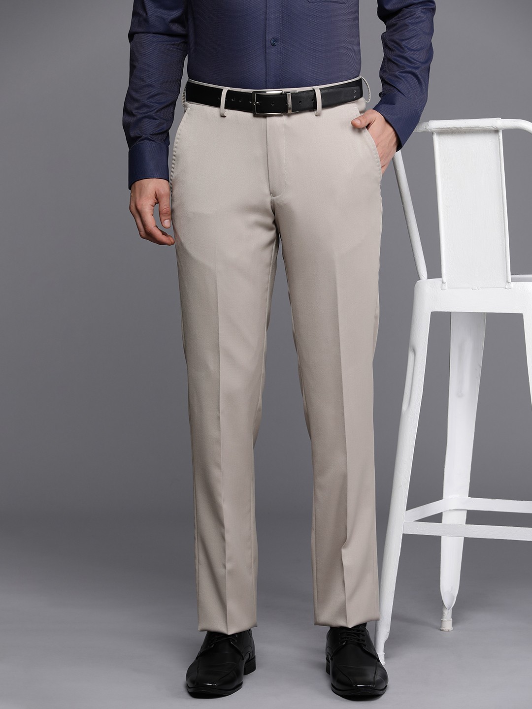 

Louis Philippe Men Self Design Textured Formal Trousers, Beige
