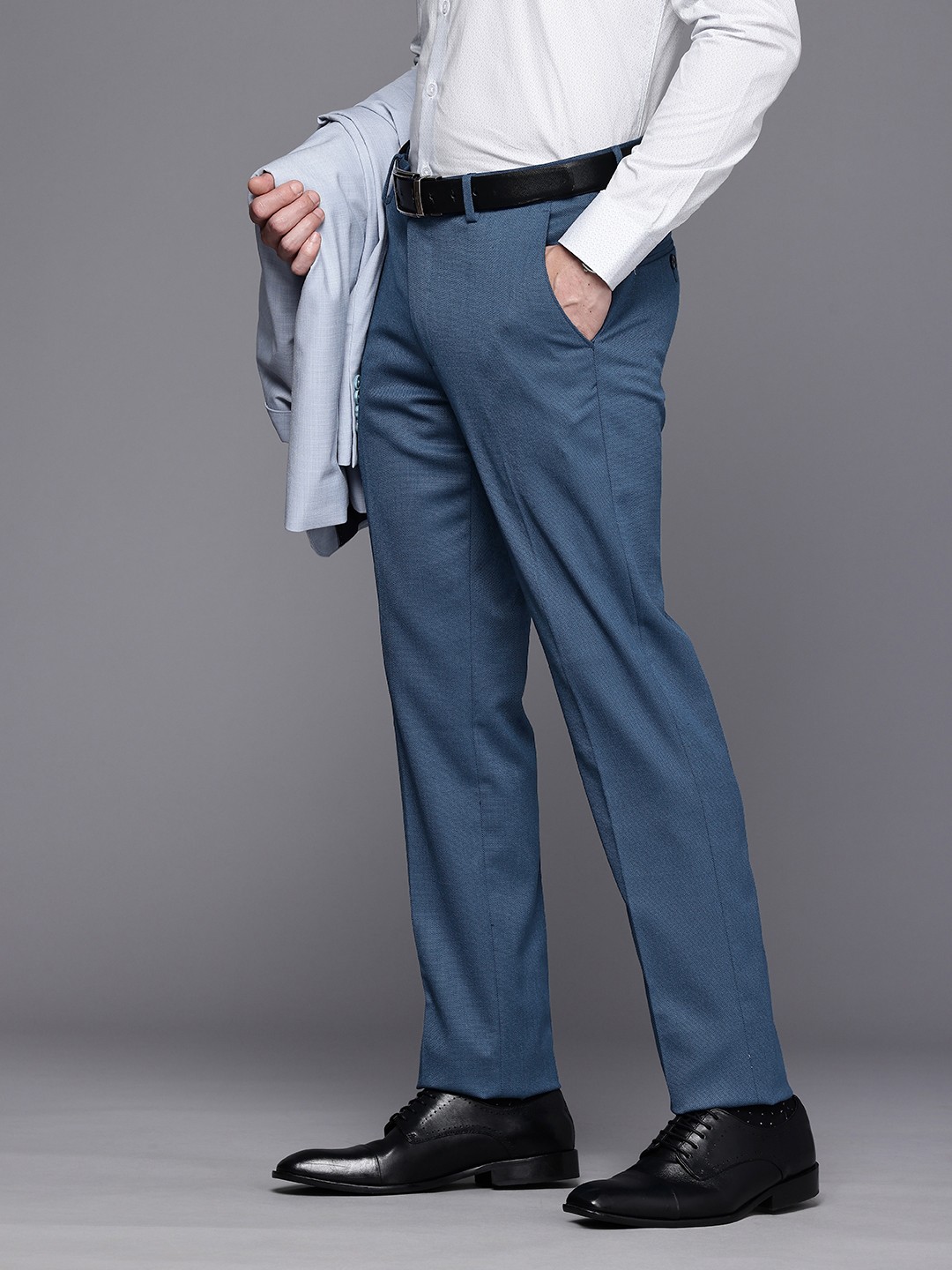 

Louis Philippe Men Textured Slim Fit Trousers, Blue