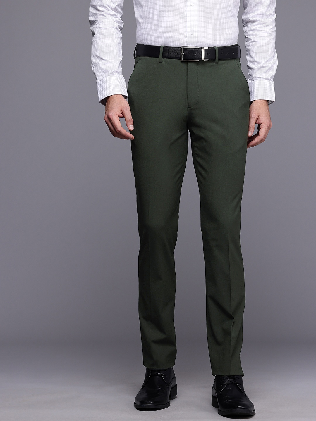 

Louis Philippe Men Super Slim Fit Formal Trousers, Olive